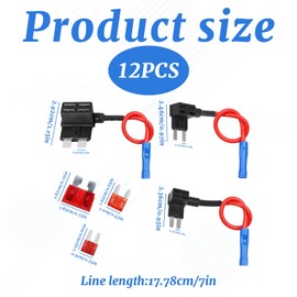Piggy Back Fuse Connectors 12v, Fuse Tap Set for Car Fuses Box, 12-Piece Kit for Vehicle Electrical Upgrades