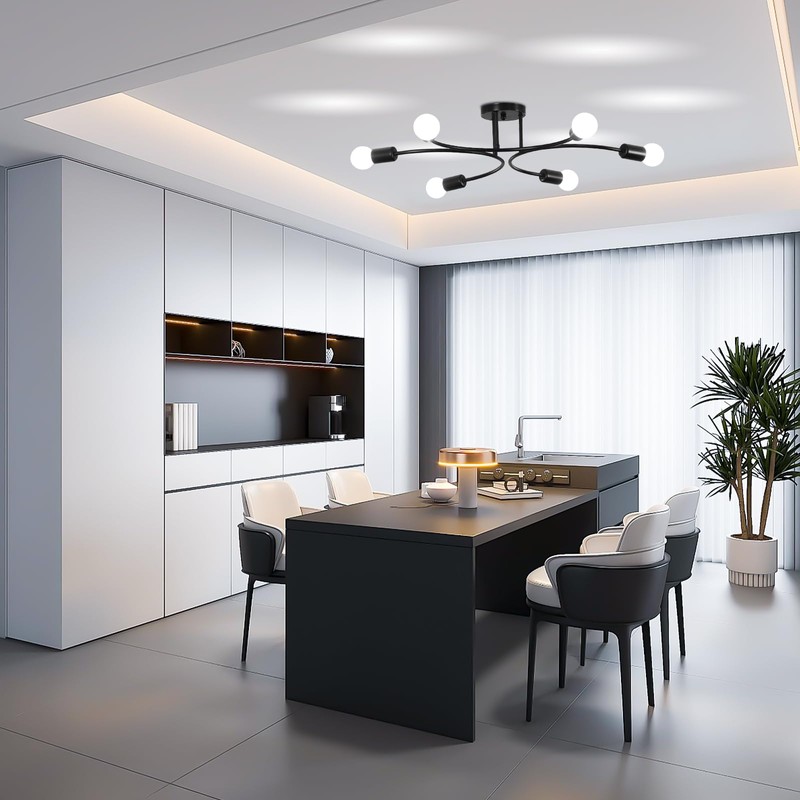 FRIXCHUR Modern Sputnik Chandelier Ceiling Light Fixture, 6 Light Chandeliers
