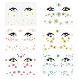 6 PCS Temporäre Tattoos Blumen Gesicht Tattoo, Bunte Gesichtstattoos für Festivals, Karneval, Fasching und Mottopartys, Einfache Anwendung und kreative Körperkunst für jedes Alter