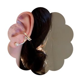 Cimenexe Bohemian Crystal Pearl Stud Earrings Gold Cz Ear Crawler Earring Cz Paved Cuff Earrings Pearl Rhinestone Cartilage Earrings Jewelry for Women and Girls