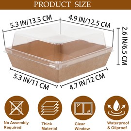50 Pack Small Charcuterie Boxes with Clear Lids 5 Inches Square To Go Paper Mini Charcuterie Box, Disposable Food Containers, Dessert Boxes - Sandwich, Cookie, Sushi, Cake Slice, Strawberries (Brown)