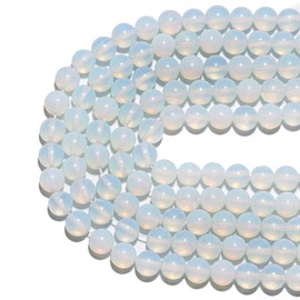 Natural Gemstone Beads 6mm White Opal Beads Polished Round Smooth Stone Beads for Bracelets Jewelry Making 15inch Loose Beads