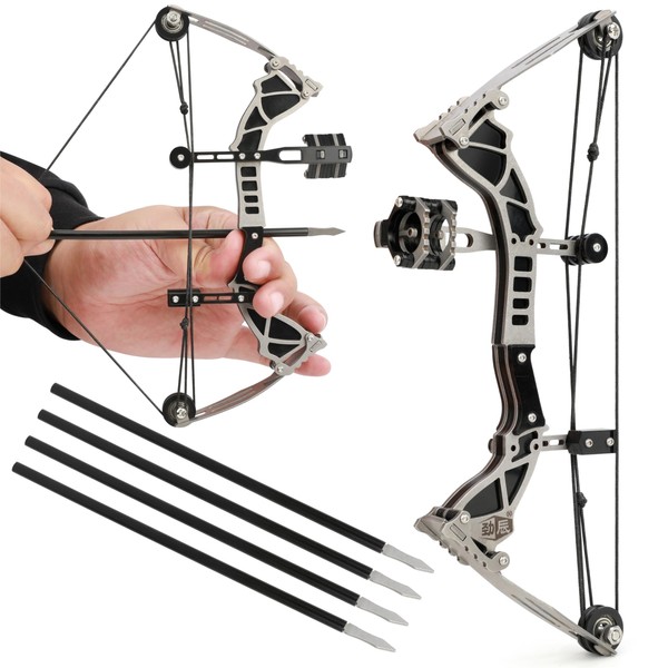 ZSHJGJR 9.5" Mini Compound Bow and Arrows Set for Target Shooting Hunting Games Pocket Bow Survival Bow RH/LH Archery Gift (with 4 Arrows)