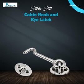 MARINE CITY Buckle Cabin Hook and Eye Latch, 316 Grade Stainless Steel, Wind Proof Shed Safety Stopper, Silent Holders Catch Lock, 2 Inches, Ideal for Marines, Boats, Ships, Yachts (Pack of 1)