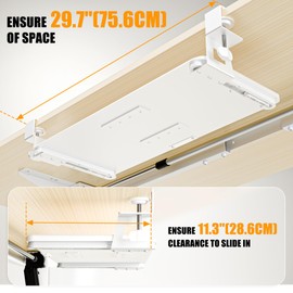 Keyboard Tray Under Desk, Pull Out Keyboard Tray with C Clamp Mount, 25.6" (29.7" Including Clamps) x 11.8" Slide-Out Platform Computer Drawer for Typing, Keyboard & Mouse Tray, White