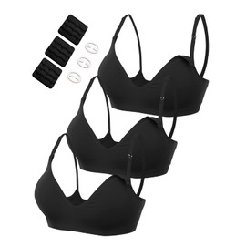 HOFISH Maternity Nursing Bras for Breastfeeding, 3 Pack Pregnancy Deep V Neck Wireless Bra with Extenders & Clips