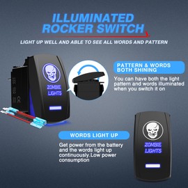 MicTuning MIC-LSK1 Zombie Lights Symbol Rocker Switch On-Off LED Light, 20A, 12V, Blue