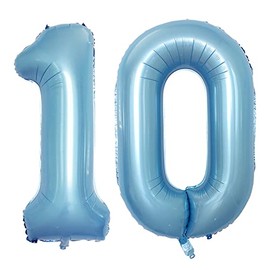 GOER Number 10 Balloons for 10th Birthday Party Decorations,42 Inch Jumbo Foil Helium Balloons for 10th Anniversary (Light Blue)