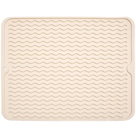 Silicone Dish Drying Mat for Multiple Usage, Easy clean, Eco-friendly, Heat-resistant Dish Drainer Mat for Kitchen Counter,Sink,Refrigerator or Drawer liner (16" x 12", BEIGE)