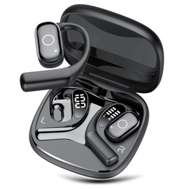 Open Ear Earbuds, Wireless Bluetooth 5.4 Ear Buds with Big Earhooks, 80H HD Stereo Sound Open Ear Headphones, Touch Control Earphones, IP7 Waterproof Earbuds for Workouts Running (Black)