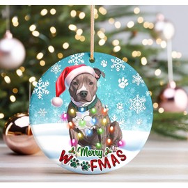 Sportyzen 2024 Christmas Ornament - Funny Merry Woofmas Pit Bull Dog Ceramic Ornament, Pit Bull Christmas Decoration, for Dog Lovers, Family, Friends