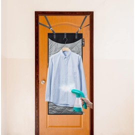 True & Tidy Complete Garment Care Compact Travel Clothes Steamer and XL Over the Door Protective Iron and Steam Press Pad Set (Gray)