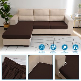 TOPYUMH Water Repellent L Shaped Couch Covers for Sectional Sofa, Stretch Separete Chaise Lounge Cover for Both Left/Right Sectional Couch with Elastic Bottom for Kids, Pets, Chocolate