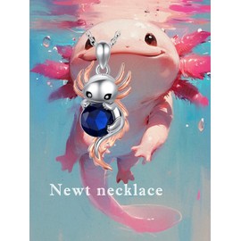 Cagari Axolotl Necklace for Women, 925 Sterling Silver Hypoallergenic Cute Axolotl Pendent with Sapphire, Birthday Christmas Axolotl Jewelry Animal Necklace Gifts for Daughter Sister