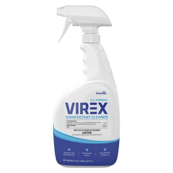 VIREX Diversey CBD540533 All Purpose Disinfectant Cleaner - Kills 99.9% of Germs and Eliminates Odors, Lemon Scent, Ready-to-Use, 32-Ounce