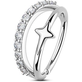 OUFER Star Nose Rings 20G, Open Double Hoop Nose Rings 316L Stainless Steel Sparkling CZ Nose Rings for Women Men-8MM