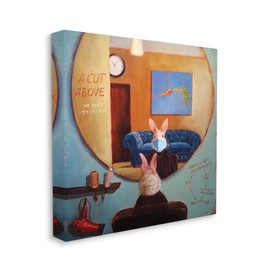Stupell Industries Rabbit at Hair Salon Funny Blue Face Mask, Designed by Lucia Heffernan Canvas Wall Art, 24 x 24, Green