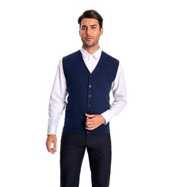 WOSICA Men's 100% Cashmere V Neck Vest (Navy M)