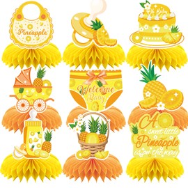 Polkadiva Pineapple Baby Shower Decorations – 9PCS Fruit Theme Centerpieces Table Decor, “Sweet Is on the Way” Sign for Newborn Party Supplies