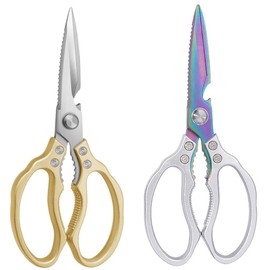 Premium Kitchen Shears 2-Pack Heavy Duty Poultry & Meat Scissors, Japanese Kitchen Scissors for Meat, Chicken Bones, and Turkey (Silver+Golden)