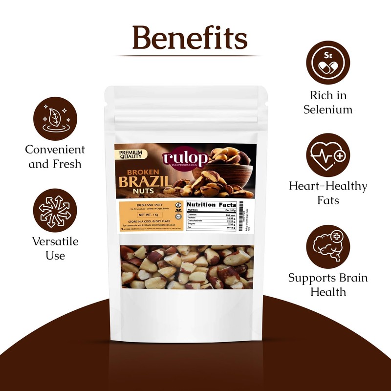 Rulop Broken Brazil Nuts 500g, Raw Unsalted Brazil Nuts, Vegan