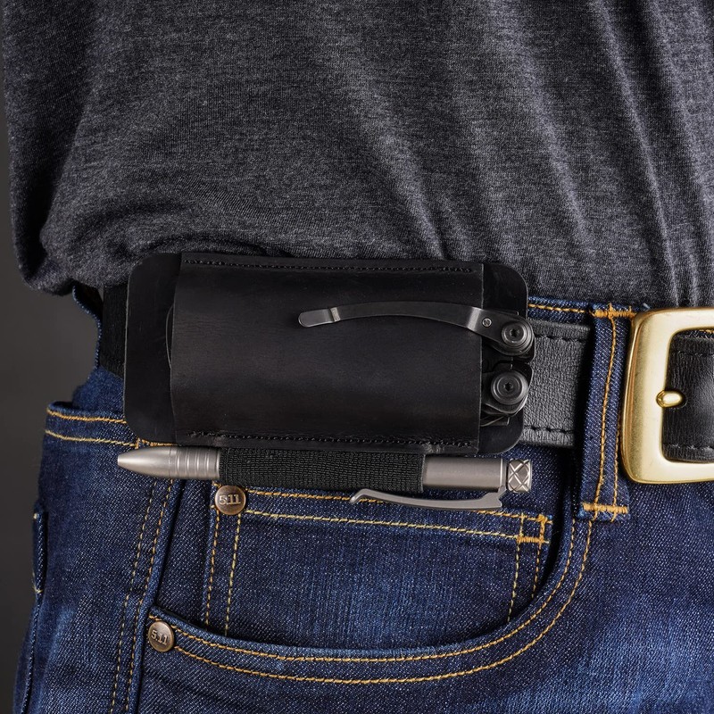 VIPERADE PJ33 Leather Knife Sheath for Belt, Horizontal Carry Pocket
