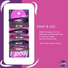 Goody Snap Hair Clips for Kids - 6 Ct, Neutral Tones, Hair Barrettes for Women & Men, Easy Stackable Styling, Comfort Contour Design, Hair Styling Accessories for All Occasions, All Hair Types