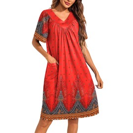 Ekouaer Womens House Dress Floral Print Moo Moos Nightgowns Moomoo Dresses Mumus with Pockets Red Feather XL
