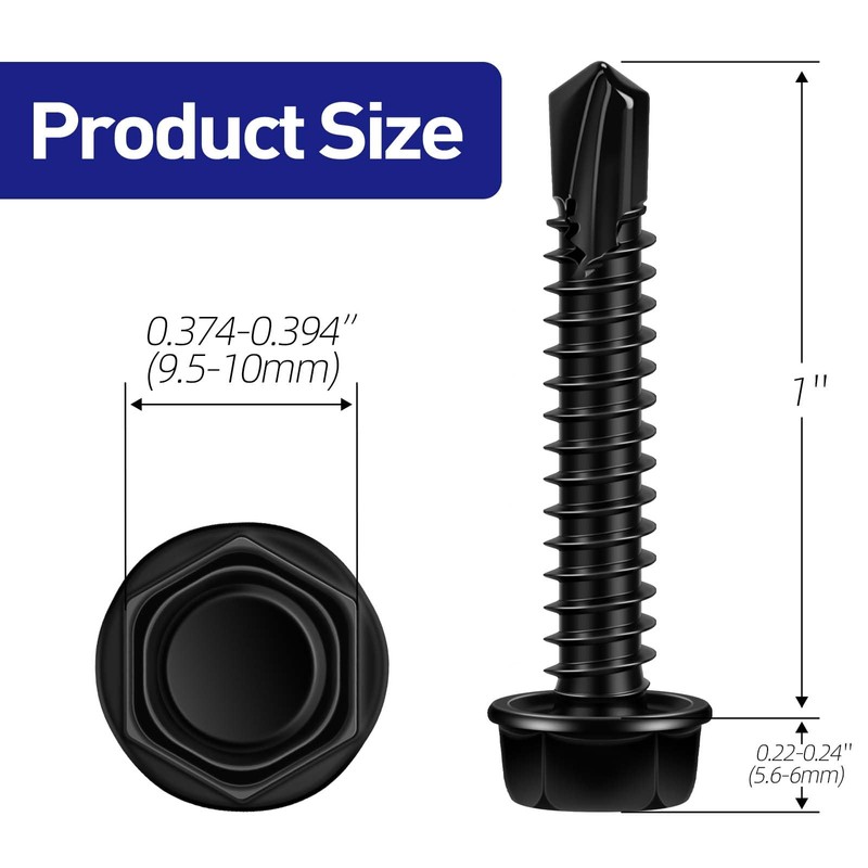 #14 x 1 Hex Washer Head Self Tapping Screws, TEK