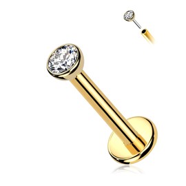 Melighting 14K Solid Gold Flat Back Titanium Threadless Push In Earring - 18G Gold Cartilage Clear CZ 8 mm Conch Piercing 2 mm Top Helix