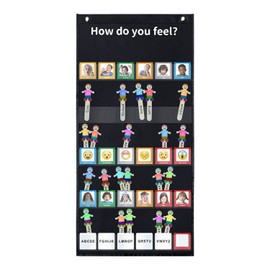 Boczif Emotions Feelings Pocket Chart, Express Your Feelings Classroom Chart with 24 Cards for Preschool Teacher, Daycare Decor, Social Emotional Learning Activities, Calm Down Corner Supplies (Black)