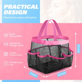 LOYEE Mesh Shower Caddy Portable for College Dorm Room Essentials with 8 Pockets, Shower Bag for Beach, Swimming, Gym, Travel, Bathroom(Rose pink)