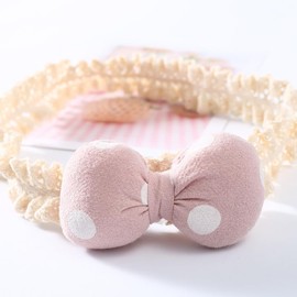 Kenjudess Baby Girls Lace Elastic Headband with Puffy Bow Infant Cute Bow-knot Stretch Hairband Soft Cotton Lace Hair Accessories for Toddler Baby Kids (Pink)