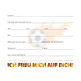 12 Premium Invitation Cards for Children's Birthday Parties + 12 Envelopes, Postcard, 10.5 x 14.8 cm, with Pre-Printed Text on the Back, Invitation Cards for Children, Kids, Birthday, Football