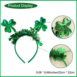 ROMODIYA 1PCS St. Patrick's Day Headbands, Green Shamrock Clover Hairbands Shamrock Glitter Design Heat Boppers St. Patrick's Day Party Accessories for Adults St. Patrick's Day Costume Party Supplies