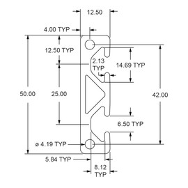 80/20 Inc., 25-5013 25 Series 50mm x 12.5mm Extrusion x 305mm