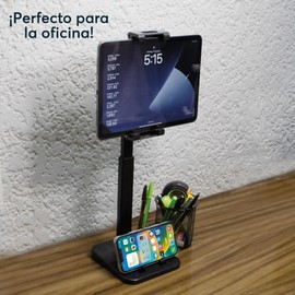 Archy Base Soporte para Tablet 2 en 1 con Rotacion de 360 Grados Ajustable Extensible para Escritorio Estable Brazo Flexible Porta Tablet con Soporte para Celular Multiusos Oficina (ZJ2149) (Negro)