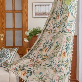 Erbnaryx Boho Floral Curtains French Country Farmhouse Curtains 102 Inches Long Light Filtering Window Rod Pocket Drapes for Living Room 2 Panels-Green Floral