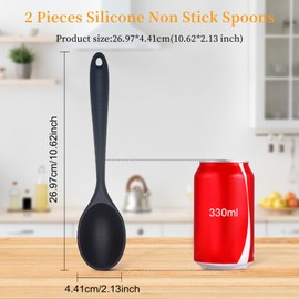 Ecerangus 2 paquetes de cucharas de mezcla antiadherentes de silicona, sin BPA, resistente al calor hasta 248 °C, utensilio de cocina higiénico para agitar, mezclar y servir (negro)