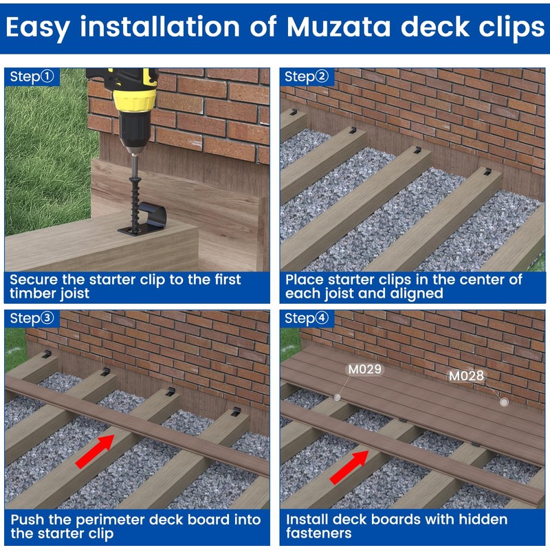 Muzata 1200PCS Hidden Deck Fasteners Composite Universal Polypropylene Fasteners for