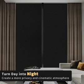 Window Film, Window Privacy Film with Free Installation Tools, Blocks 100% of UV and Light Rays Window Film No Glue Black Window Tint for Home Office (Total Black, 17.5 Inch X 13.1 Feet)