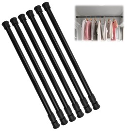 Pack of 6 Clamping Rods, 30-50 cm, Telescopic Curtain Rod, Non-Slip Tension Rod, No Drilling, Small Telescopic Rod with Spring for Windows, Wardrobes, Shoe Cabinets, Wardrobes, Bookshelves (Black)
