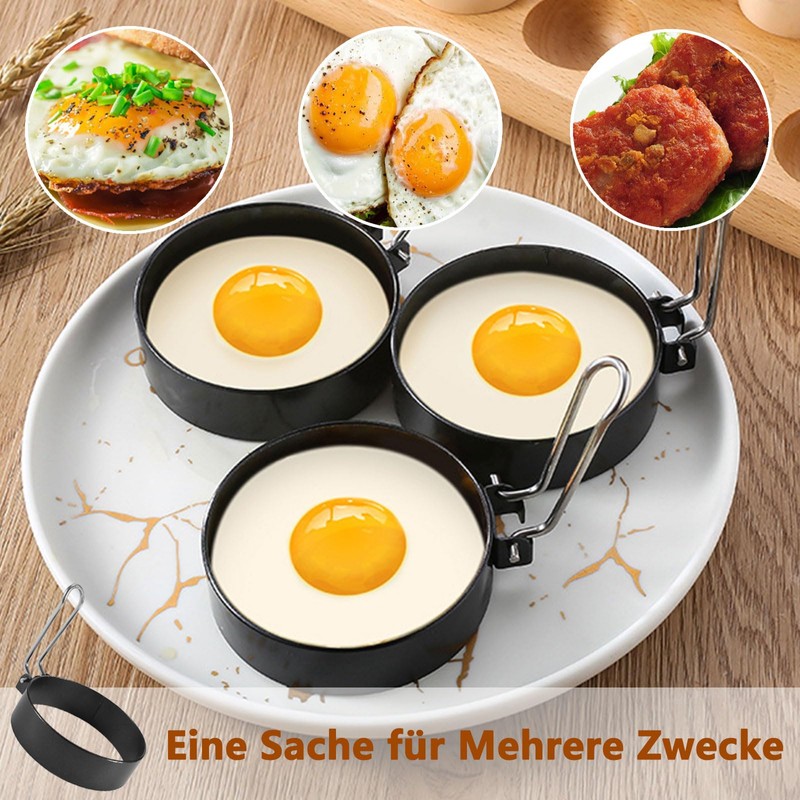 Pack of 4 Fried Egg Moulds, 1 Piece Oil Brush,