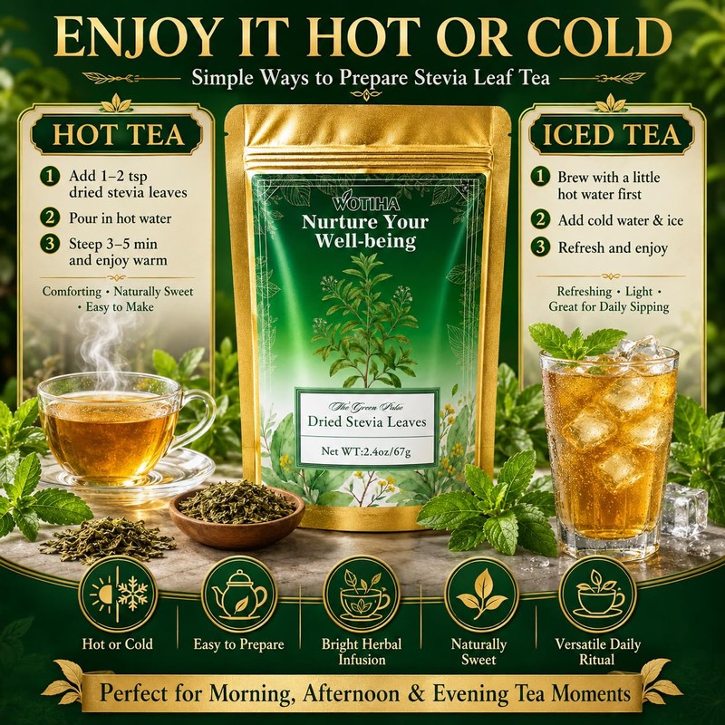 WOTIHA Dried Stevia Leaves, 100% Whole Natural Leaves, Zero Calorie