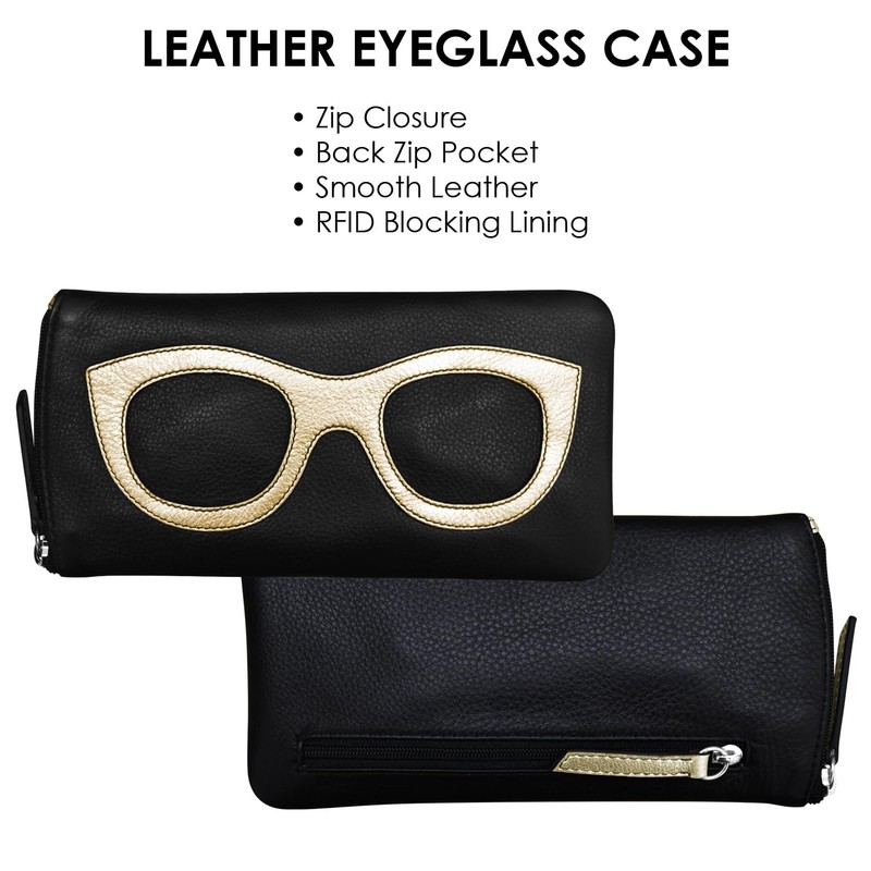 ili New York Smooth Leather Soft Eyeglass Case, Zip Closure