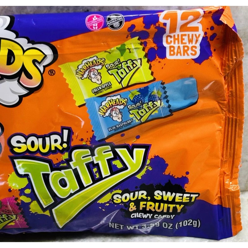 Warheads Sour Taffy Sweet Fruity Chewy Candy 3.59oz 12 Individual