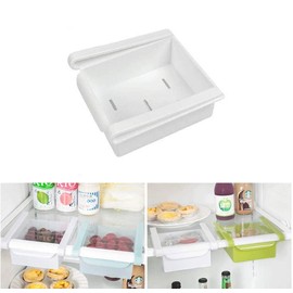 EZONEDEAL Fridge Drawer Organizer, Retractable Drawer Refrigerator Storage Box, Unique Design Pull Out Bins, Fridge Shelf Holder Storage Box, Small Size, Fit for Fridge Shelf (White)