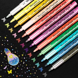 joibabe 12 Metallic Paint Markers for Rock, Fabric, Wood, Glass, Craft, Decoration Stocking Stuffers, Christmas Gift Idea for Teens, Art Supplies