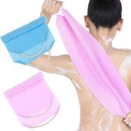 2 Pcs Back Scrubber for Shower, Back Washer with Handles for Men & Women, Double-Side Use Exfoliate Washcloth Bath Tool to Scrub Your Body (Pink and Blue)