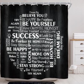 Riyidecor Inspirational Quotes Black White Shower Curtain for Bathroom Decor 72Wx72H Motivational Positive Affirmations Bible Verse Teens Art Printed Fabric Polyester Waterproof 12 Pack Plastic Hooks